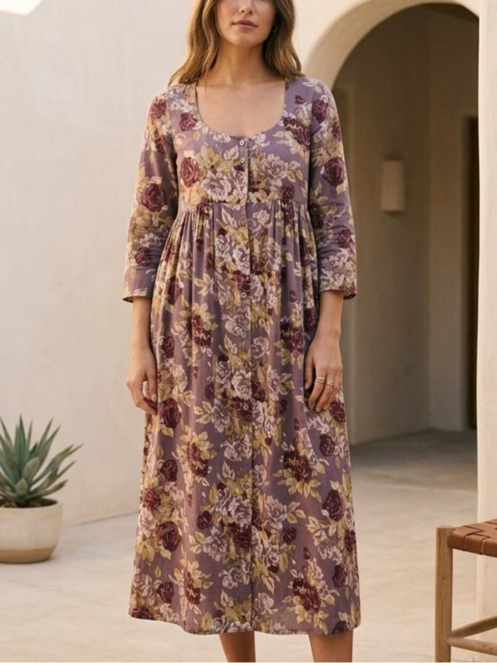 April Cornell Purple Floral Button-Front Midi Carrington Dress Size XS Bohemian